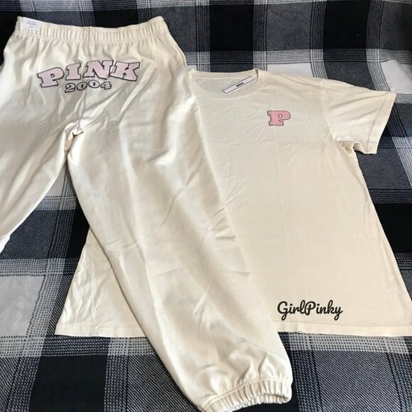VS PINK SWEATPANTS OUTFIT & LOGO TEE IN WHITE SHELL LIMITED EDITION SIZE 2XL - Picture 11 of 11
